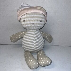 BABY ASPEN KNIT Striped With‎ Hat TEDDY BEAR RATTLE TOY STUFFED ANIMAL PLUSH